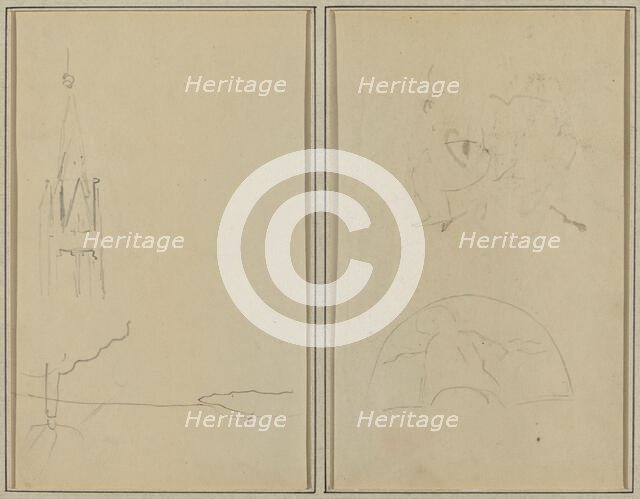 Church Tower; A Sketch of a Fan [recto], 1884-1888. Creator: Paul Gauguin.