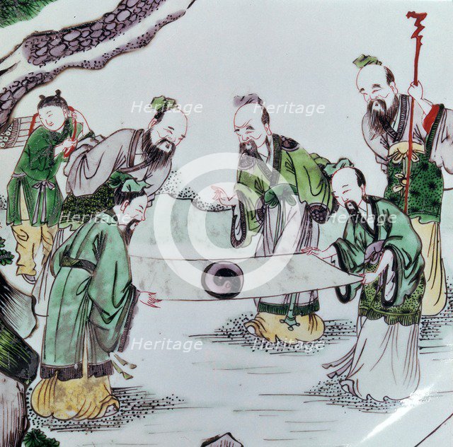 Chinese dish showing a divination scene, 17th century. Artist: Unknown