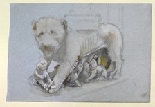Sketch of Lioness and Cubs from Nicola Pisano's Siena Pulpit, June 1870. Artist: John Ruskin.