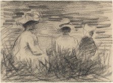 Three Figures Seated in a Meadow, Seen from the Back, late 19th century. Creator: Unknown.