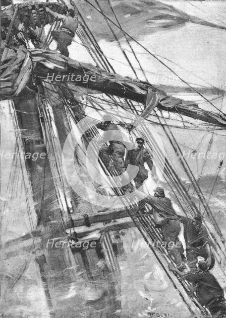 '' Aground -- The Crew take to the Rigging', 1891. Creator: Frank Brangwyn.
