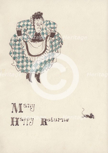 Woman being frightened by a mouse, c1950. Creator: Shirley Markham.