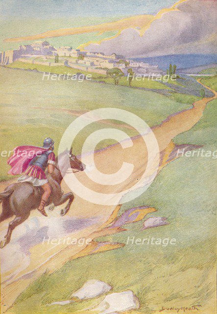 'A messenger was seen spurring his horse toward the city', c1912 (1912). Artist: Ernest Dudley Heath.