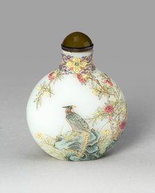 Snuff Bottle with Golden Pheasant, Swallows, Tree Peony, Apricot..., Qing dynasty, (1735-1796). Creator: Unknown.