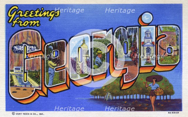 'Greetings from Georgia', postcard, 1938. Artist: Unknown