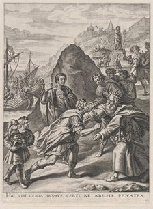 Plate 17: Aeneas welcomed by King Euandrus in Italy; from Guillielmus Becanus's 'Serenissi..., 1636. Creator: Cornelis Galle I.