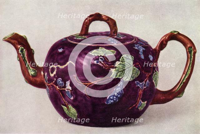 Staffordshire teapot decorated with applied reliefs, c1755, (1944).  Creator: Unknown.