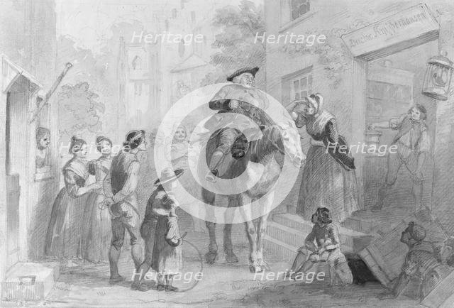 Village Scene with Dutch Colonial Figures (from Hosack Album). Creator: Felix Octavius Carr Darley.