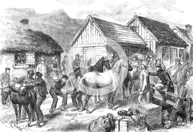 The tourist in high latitudes: starting for the geysirs in Iceland, 1881. Creator: Unknown.
