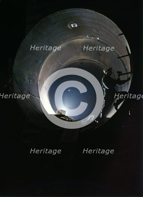 Workman in Arendal shipyard, Gothenburg, Sweden 1970s. Artist: Göran Algård