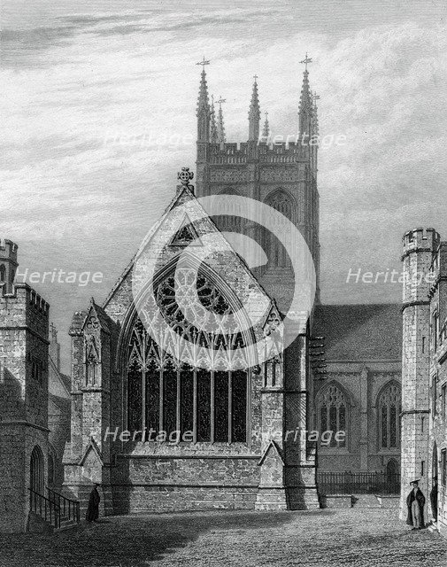 Merton College Chapel, from the quadrangle, Oxford, 1834.Artist: John Le Keux