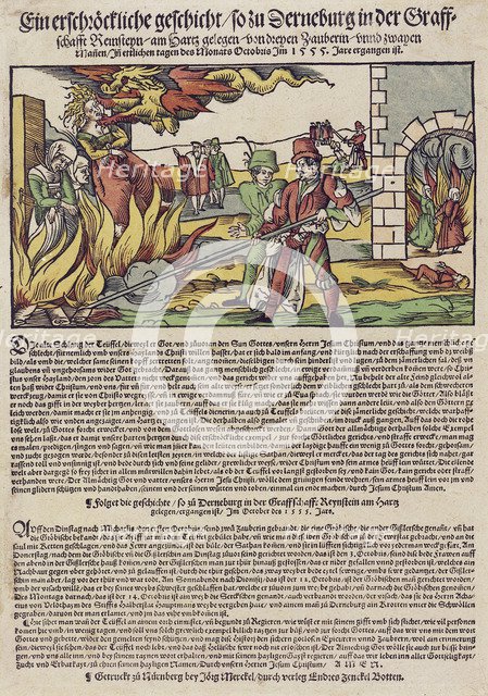 The Derenburg witch trial. Popular print , 1555.