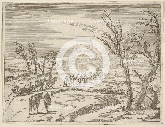 Francesco I d'Este, Despite his Discomfort, Displays his Piety While Traveling in the Snow..., 1659. Creator: Bartolomeo Fenice.