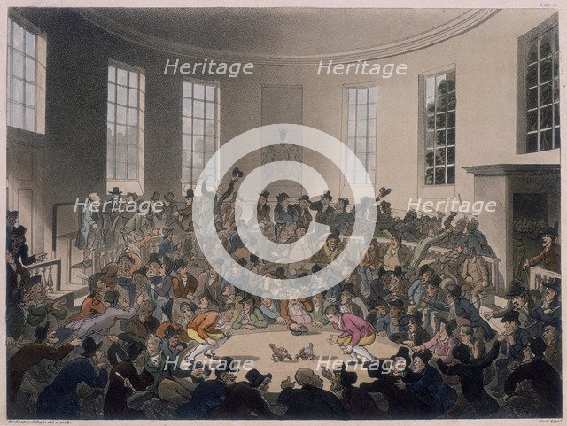 Men watching a cockfight, late 18th-early 19th century. Artist: Thomas Rowlandson