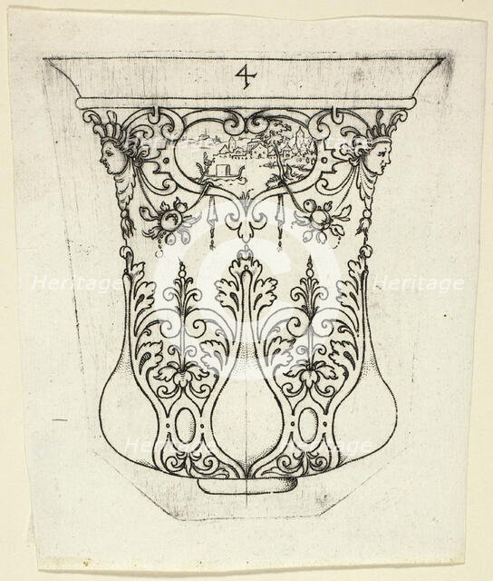 Plate 4, from twenty ornamental designs for goblets and beakers, 1604. Creator: Master AP.