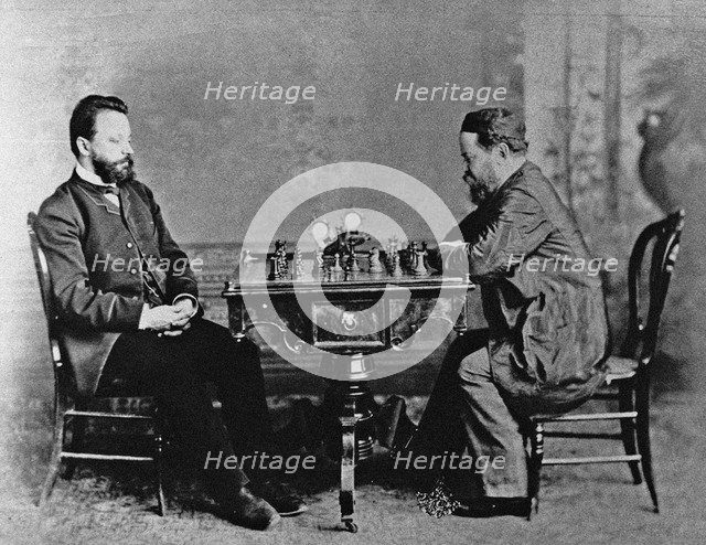 Mikhail Chigorin (1850-1908) and William Steinitz (1836-1900) in Havana, 1880, 1880. Artist: Anonymous  