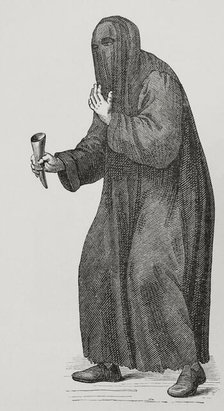 Poor man ashamed - alms begging in the churches and streets of Venice, 1590, (1877). Creator: Unknown.