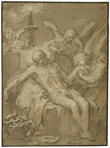 The dead Jesus mourned by angels. Creator: Abraham Bloemaert.
