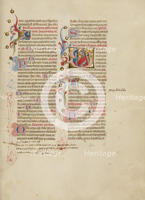 Initial I: Saint Valentinus: Initial S: Saint Peter; Missal, between about 1389 and 1400. Creator: Master of the Brussels Initials.