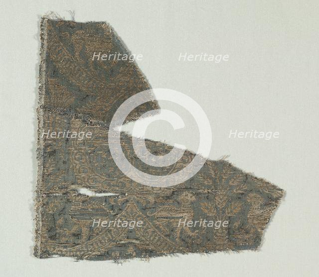 Silk with Dogs and Arabic Script in Swaying Bands, 1370-1400. Creator: Unknown.