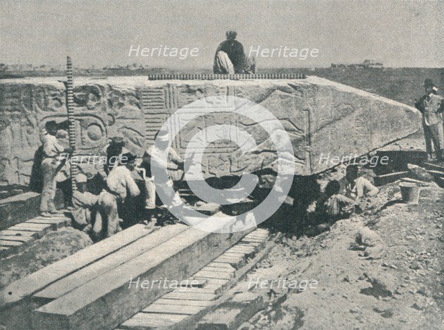 'Prising Up the Needle, in order to build the Framework under it', 1877, (1910). Creator: Unknown.