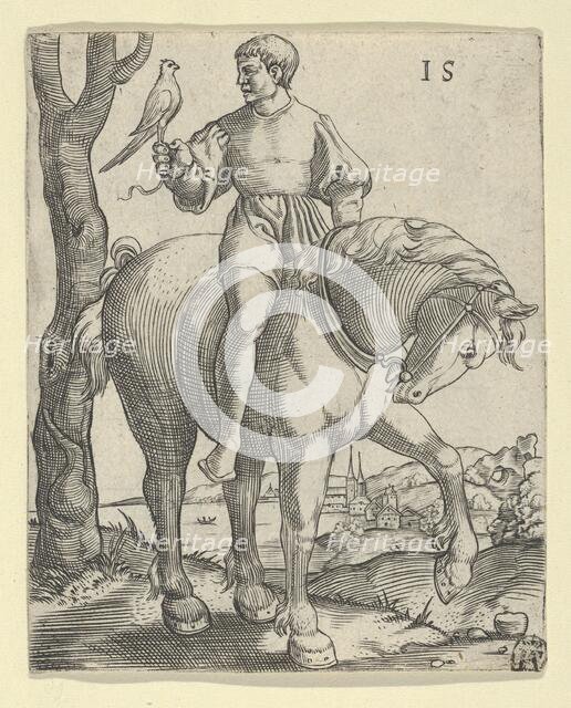Man on Horseback holding a Falcon, ca. 1525-50. Creator: Master I.S..