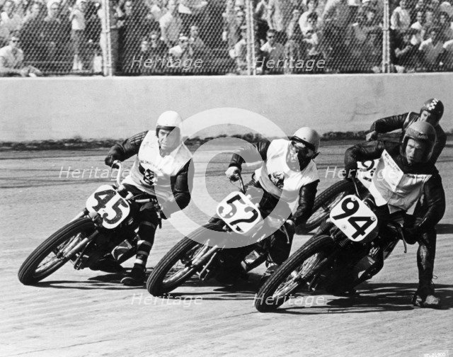 Competitors in a dirt track race, America. Artist: Unknown