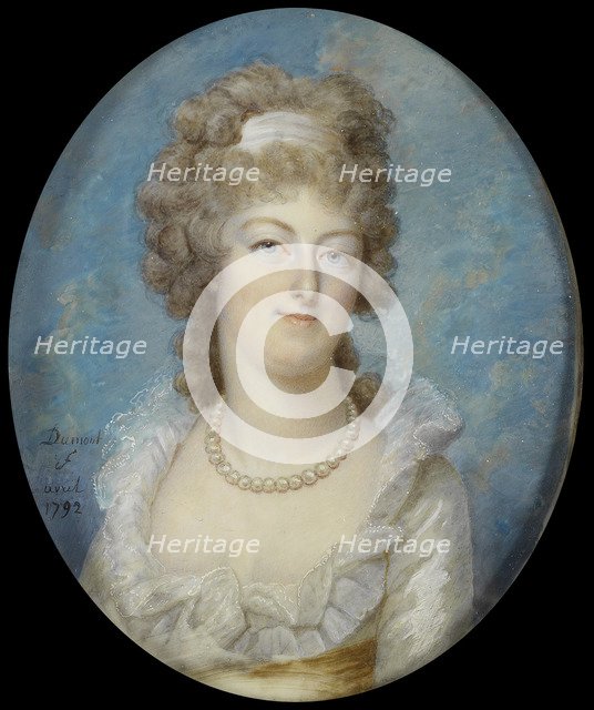 Portrait of Queen Marie Antoinette with a Pearl Necklace, 1792. Artist: Dumont, François (1751-1831)