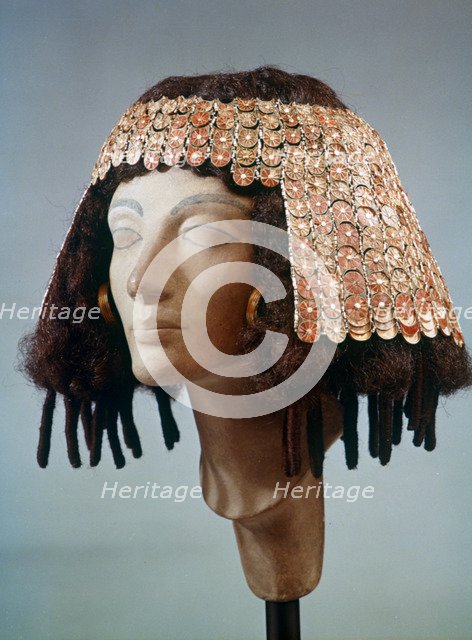 Ancient Egyptian headdress and earrings, 18th Dynasty, 16th-13th century BC. Artist: Unknown