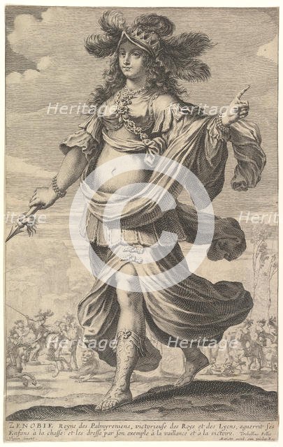 Zenobia, an illustration from Pierre Le Moyne's 'La Gallerie des femmes fortes', ca. 1647. Creator: Abraham Bosse.