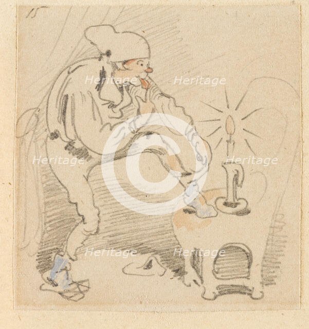 The disturbed but happily regained night's rest, (The Flea); 15, 1862. Creator: Wilhelm Busch.