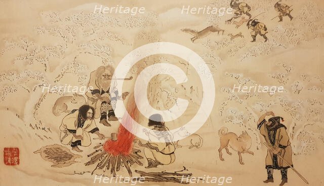 Sika Deer Hunting. From the series The Ainu, Second Half of the 19th cen.. Creator: Hirasawa, Byozan (1822-1876).