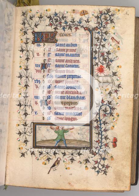 Hours of Charles the Noble, King of Navarre (1361-1425): fol. 3r, March, c. 1405. Creator: Master of the Brussels Initials and Associates (French).