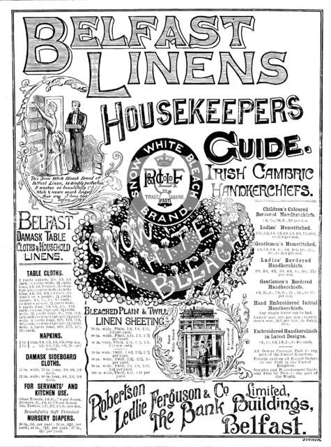 Advertisement for Belfast Linens, 1890. Creator: Unknown.