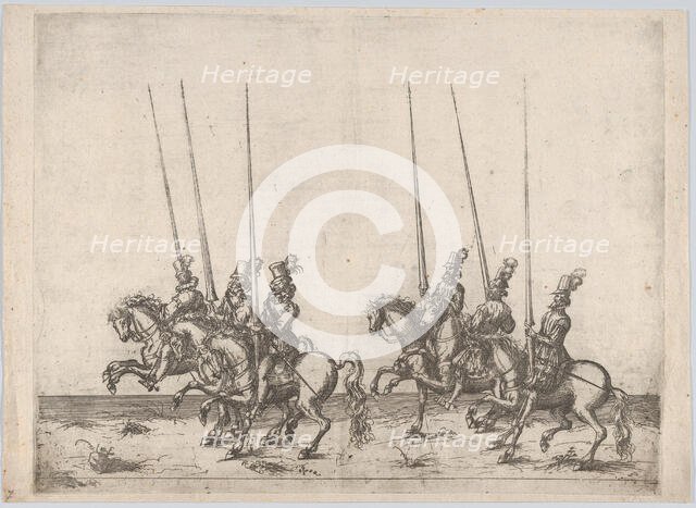Procession, with six men riding horses, 16th century., 16th century. Creator: Anon.