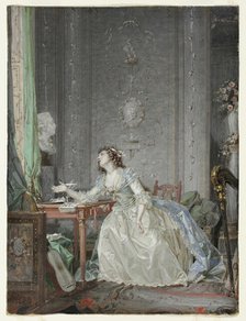 Interior with a Portrait of a Young Lady Before a Bust, 1788. Creator: Claude Hoin.