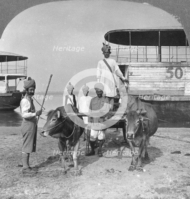 Military transport cart with an escort of Indian soldiers, Burma, 1898.  Artist: Stereo Travel Co