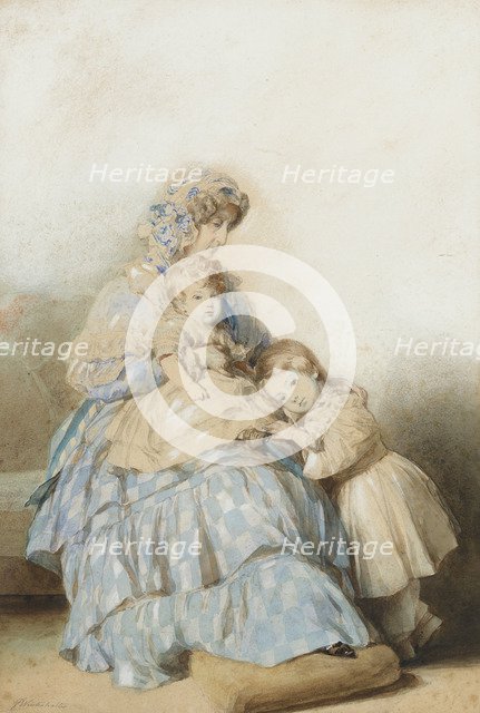 Queen Maria Amalia of the French, with children of Prince Louis, Duke of Nemours, 1845. Artist: Winterhalter, Franz Xaver, School of  