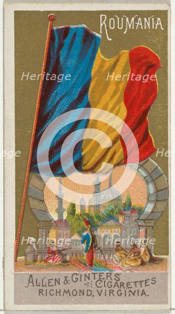 Romania, from Flags of All Nations, Series 1 (N9) for Allen & Ginter Cigarettes Brands, 1887. Creator: Allen & Ginter.