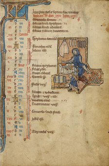 January Calendar Page; Keeping Warm; Psalter, mid-1200s. Creator: Unknown.