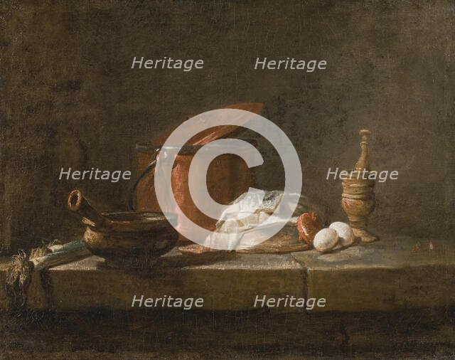 Still Life with Kitchen Utensils and Vegetables, 1734. Creator: Jean-Simeon Chardin.