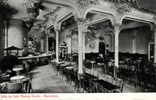 Room of the Café Maison Doré in Barcelona, ??1915 photograph, postcard.