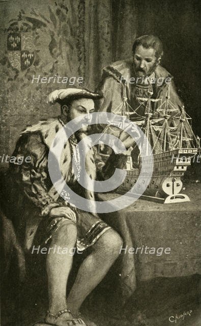 ''Henry VIII. And Model of the "Great Harry"', (1902). Creator: C. Howard.