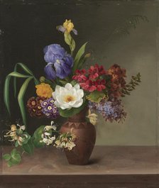 Greek-style vase with iris, sorrel and honeysuckle, 1831. Creator: Hermania Neergaard.