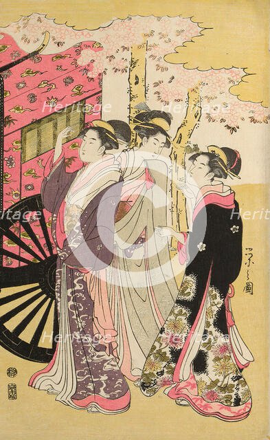 Noble woman in a carriage viewing cherry blossoms, c. 1796. Creator: Hosoda Eishi.