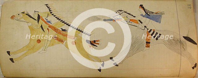 Maffet Ledger: Two Mounted Indians, ca. 1874-81. Creator: Unknown.