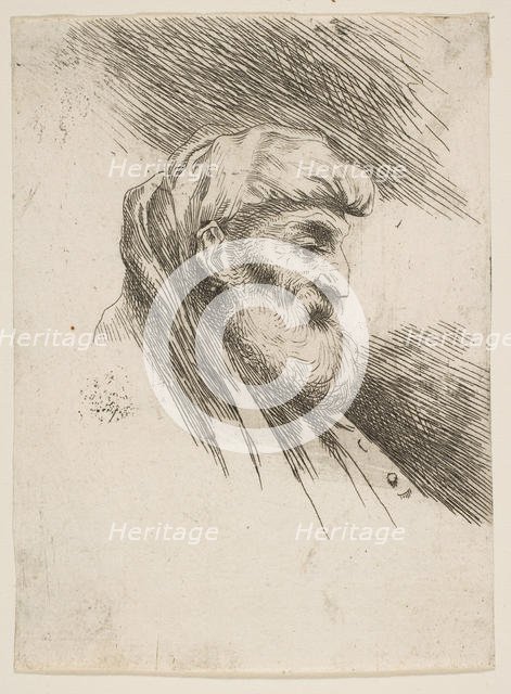 Head of an old bearded man facing right, from the series of 'Small Heads in Orien..., ca. 1645-1650. Creator: Giovanni Benedetto Castiglione.