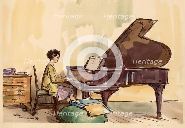 Girl Playing a Piano. Creator: Urushibara Mokuchu.
