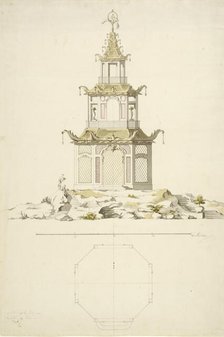 Aviary at Kina Castle, Drottningholm - Facade and plan, c1758. Creator: Carl Fredrik Adelcrantz.
