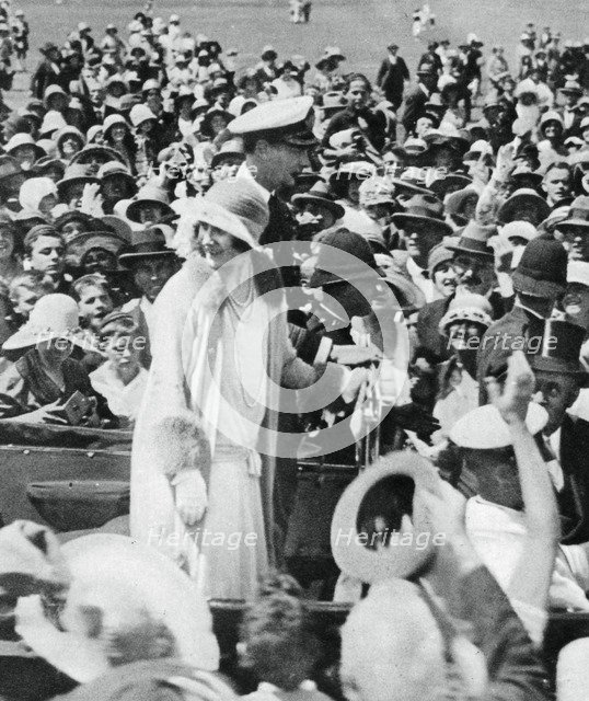 The Duke and Duchess mobbed by crowds in Auckland, 1927, (1937).  Creator: Unknown.